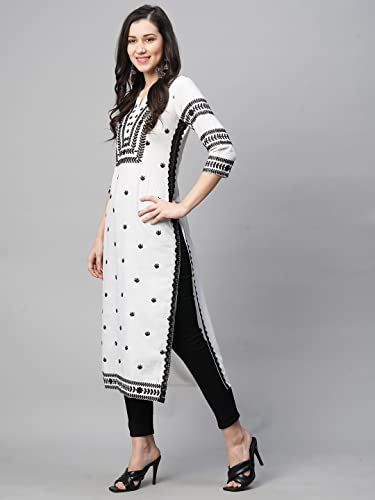 GoSriKi Womens Cotton Blend Embroidered Straight Kurta (Stho-White-Nw2-GS_XL_White_X-Large)