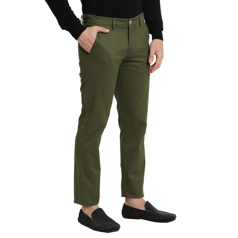 Turtle Men Cotton Stretch Dark Green Solid Ultra Slim Fit Casual Trouser