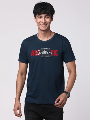 ADRO Men's Graphic Printed 100% Cotton T-Shirt - Regular Fit, Printed T-Shirts for Men (RN24-SPT-SB_Teal)