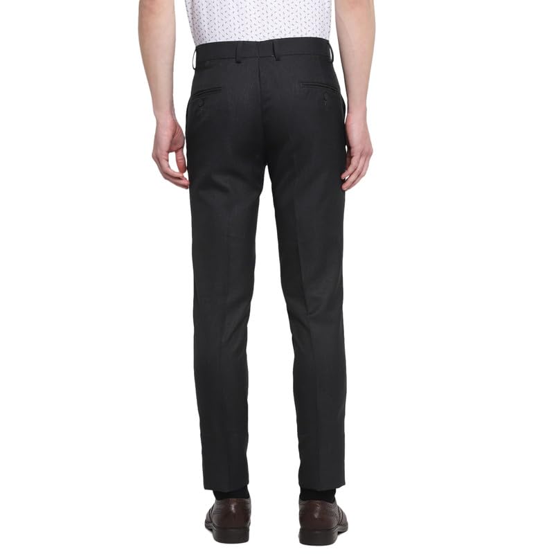Turtle Men Poly-Viscose Black Solid Slim Fit Formal Trouser