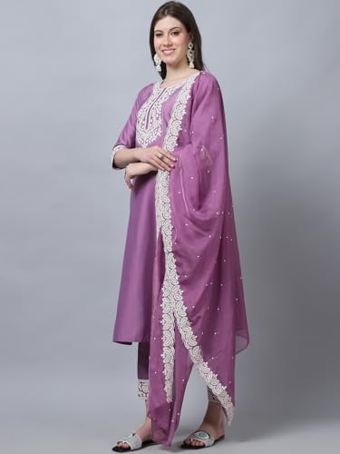 Alvami Women Embroidery Kurta and Pant Set with Dupatta