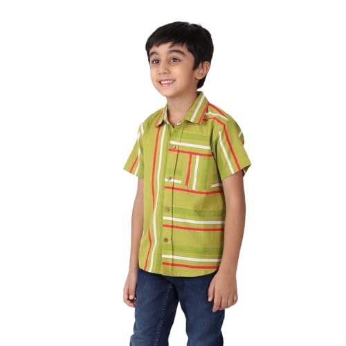 Fabindia BoyS Printed Regular Fit Shirt (100210301_Green