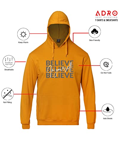 ADRO Men's Cotton Neck Hooded Sweatshirt (H22-M-INV-MU_Mustard)