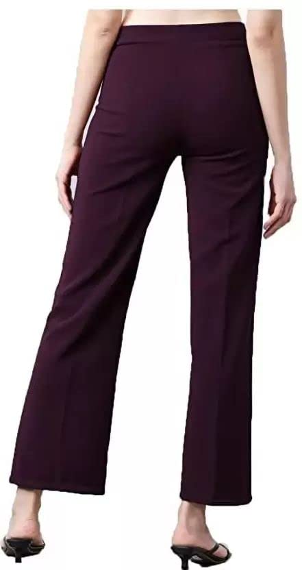 Digital Shopee Stylish Wine 4 Way Lycra Striped Trouser For Women
