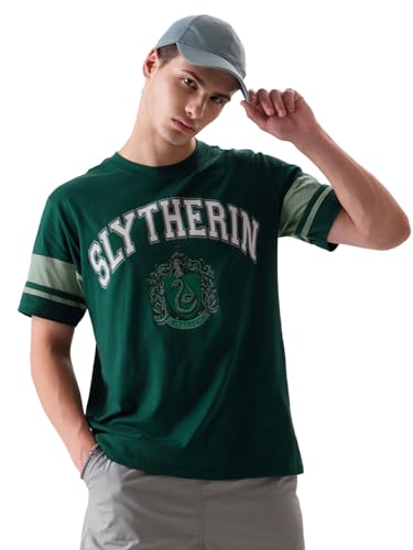 The Souled Store Harry Potter: Slytherin Mens Regular Fit Graphic Printed Half Sleeve Cotton Green T-Shirts MenS T-Shirts Graph