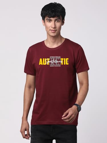 ADRO Men's Graphic Printed 100% Cotton T-Shirt - Regular Fit, Printed T-Shirts for Men (RN24-SPT-MR_Maroon)