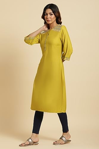 W for Woman Women Viscose Cress Embroidered Regular A-Line Flared Kurta