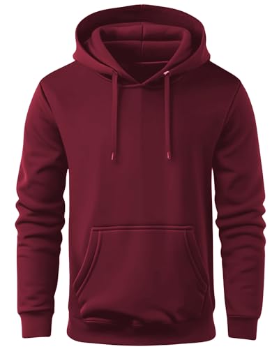 ADRO Mens Cotton Neck Hooded Sweatshirt (H22-M-PLN-MR_Maroon_XL)