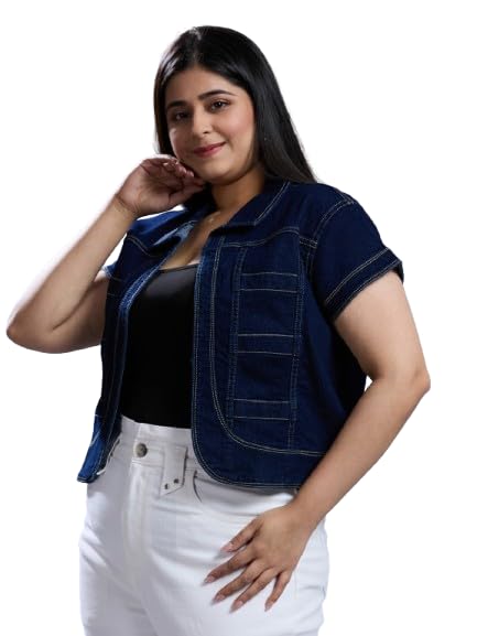 Style Quotient Women Dark Blue Open Front Plus Denim Shrug
