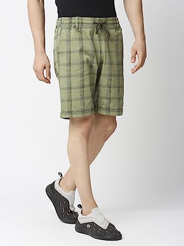 Thomas Scott Mens Checkered Slim Fit Shorts Olive