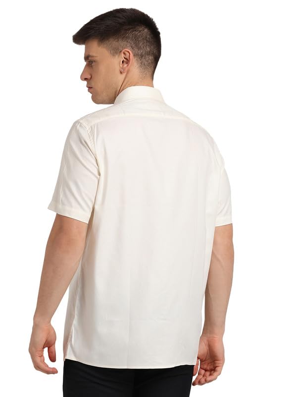Turtle Men 100% Cotton Regular Cream Self Design Half Sleeve Formal Shirt