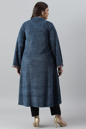W for Woman Dark Blue Embroidered Plus Size Winter Kurta