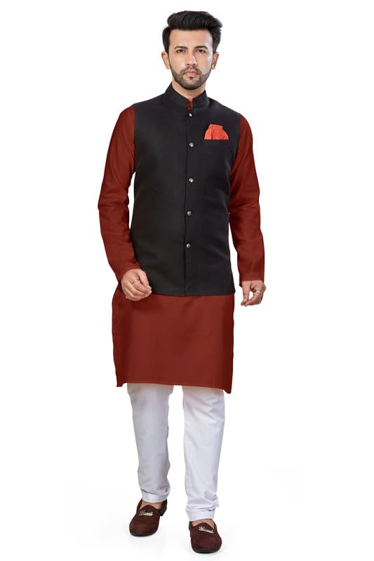 BE ACTIVE Mens Solid Linen Blend Kurta Pyjama 3 Piece Set || Men Kurta Pajama With Modi Jacket || Kurta Pajama Nehru Jacket For