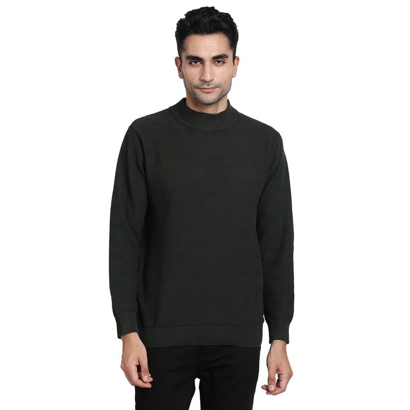 Turtle Men Knitted Green Solid Slim Fit Casual Pullover