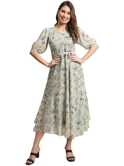 Tee Projekt Women Stylish Floral Maxi Dress| Short-Long Dress | Floral Print Olive
