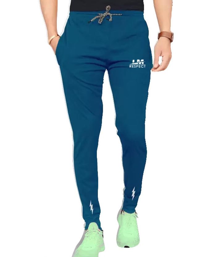 LookMark Mens Slim Fit Solid Lycra Blend Full Elastic Sport Wear Running Gym Stretchable Jogger Track Pant in Rama Color(Track
