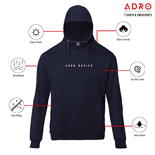 ADRO Men's Cotton Neck Hooded Sweatshirt (H22-M-AR2-NB_Navy)