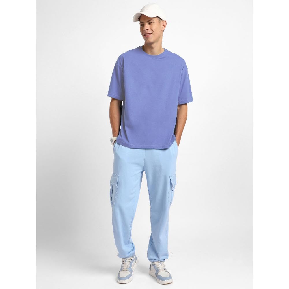 Nobero MenS Typography Oversized Fit T-Shirt (1M-Twrt-C0838-Pal_Periwinkle