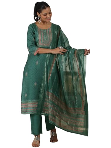 Libas WomenS Silk Blend Kurta Set (49229_Teal Green