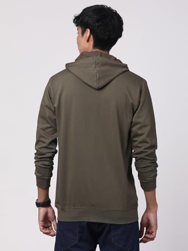 ADRO Mens Cotton Solid Zipper Hoodie Sweatshirts (ZH23-PLN-OL_Olive)