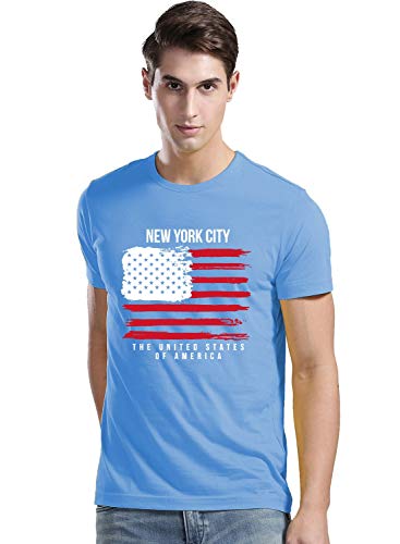 ADRO Mens USA American Flag Printed Cotton T-Shirts (RNR-M-NWW-SK_SkyBlue_XL)