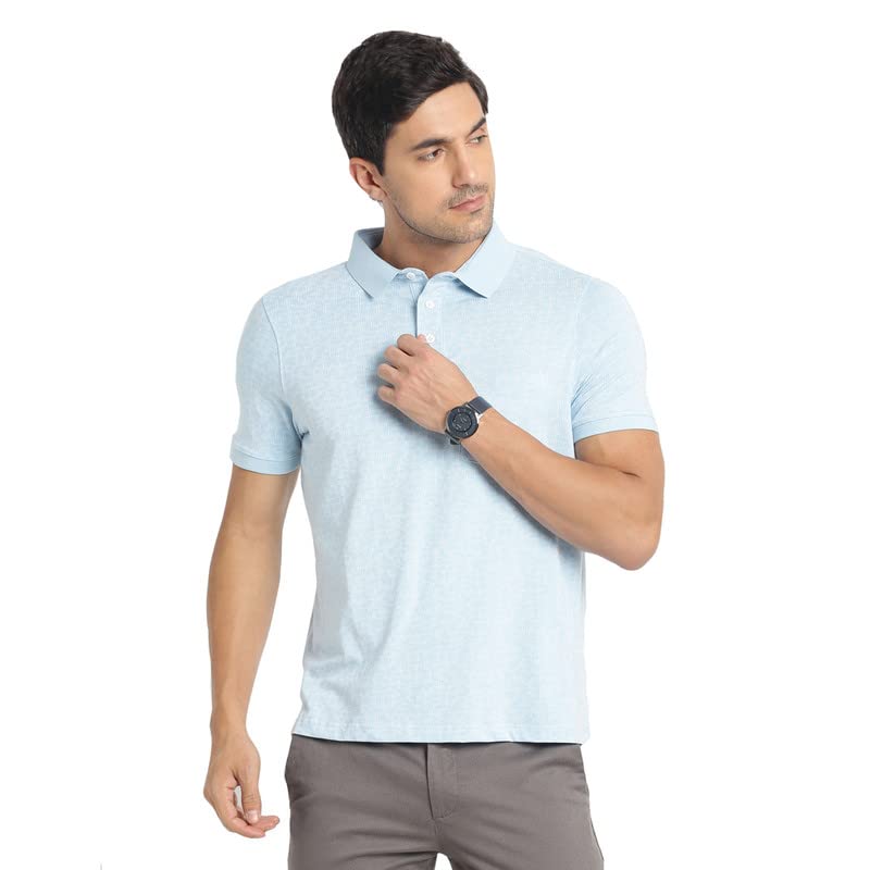 Turtle Men Cotton Sky Blue Printed Polo Neck T-Shirts