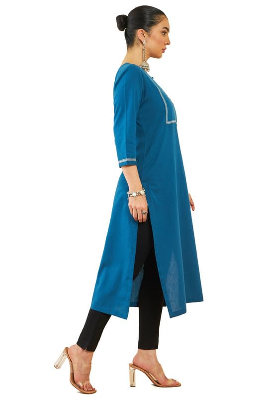 Soch Womens Cotton Flex EmbroideYoke Kurta with Mirror Work Details
