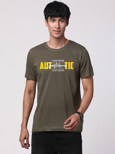 ADRO Men's Graphic Printed 100% Cotton T-Shirt - Regular Fit, Printed T-Shirts for Men (RN24-SPT-OL_Olive)