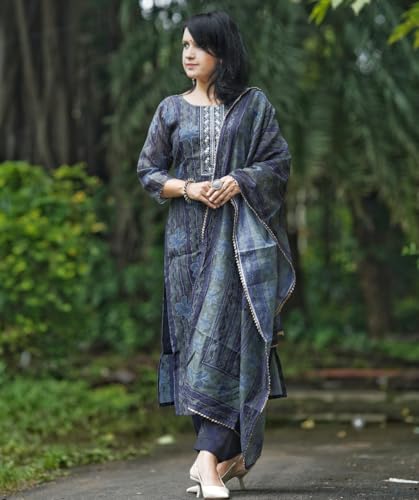 Alvami Womens Viscose Straight Kurta Set (Harshita_Blue02