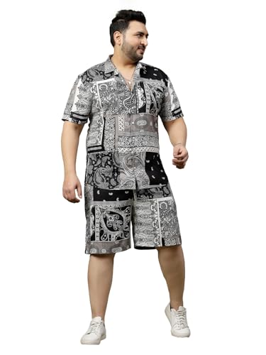 Rigo Printed Co-Ord Set For MenS | Casual Plus Size Shirt & Shorts Night Suit Set | Lounge-Wear Nightdress Pajama Set For MenS
