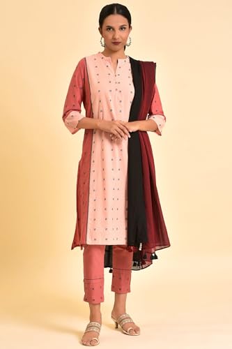 W for Woman Women's Viscose Geometric Kurta, Slim Pant & Dupatta