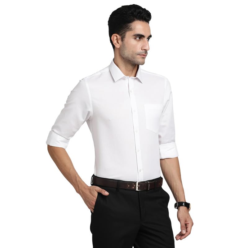 Turtle Men 100% Cotton White Dobby Slim Fit Formal Shirts