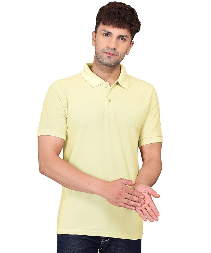 Baghadbillo MenS Regular Fit Solid Polo Half Sleeve T-Shirt Lemon