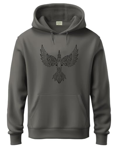 ADRO Mens Cotton Neck Hooded Sweatshirt (H24-BIRD-SG_Steel Grey