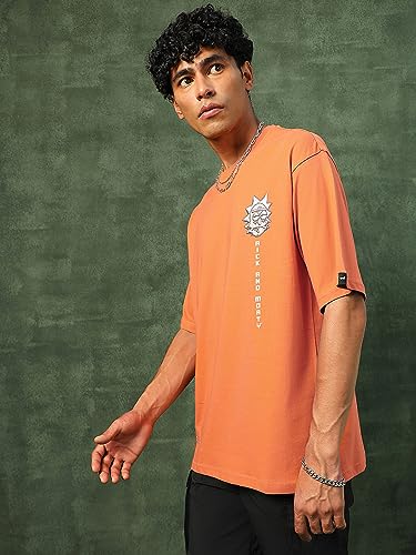 Bewakoof X Official Rick and Morty Merchandise Mens Bit Rick & Morty Graphic Printed 100% Cotton T-Shirt - Oversized Fit, Round
