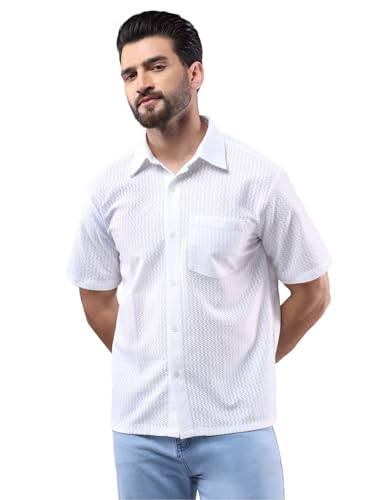 Kotty MenS Half Sleeve Solid Lightweight Polycotton Classic Fit Shirt(White,Xl)