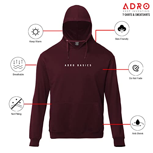 ADRO Men's Cotton Neck Hooded Sweatshirt (H22-M-AR2-MR_Maroon)