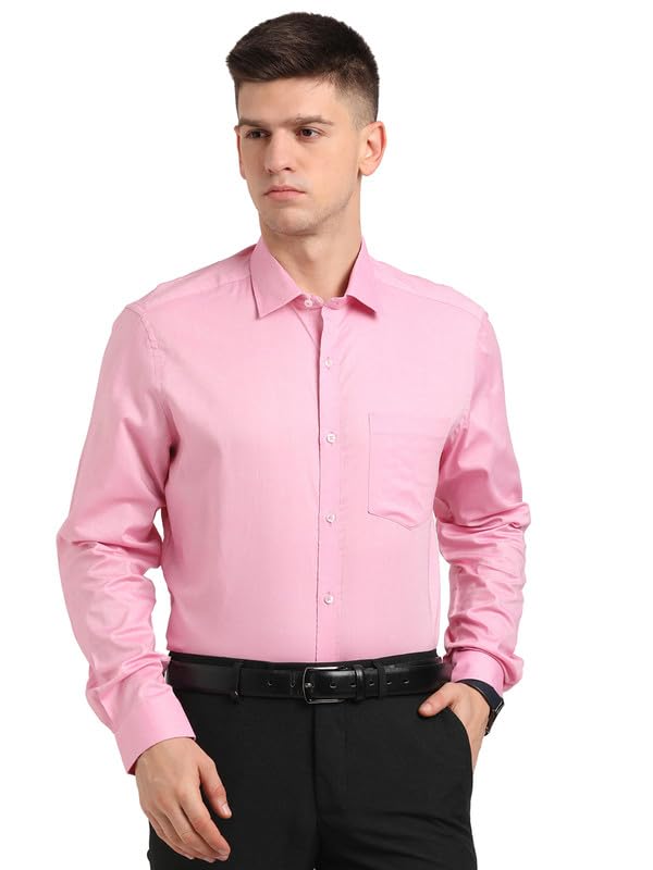 Turtle Men Cotton Solid Slim Fit Formal Shirts Pink