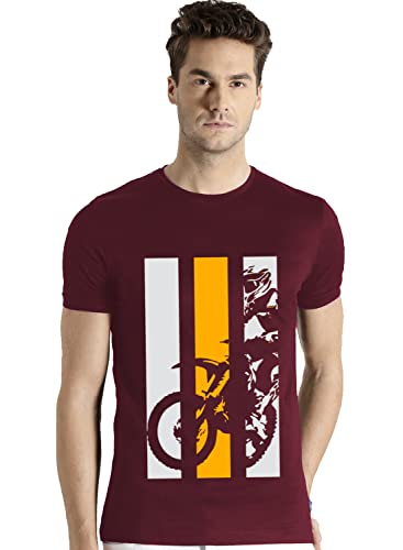 ADRO Mens Bike Rider Printed Cotton T-Shirt (RN22-2-BIK-MR_Maroon_XL)