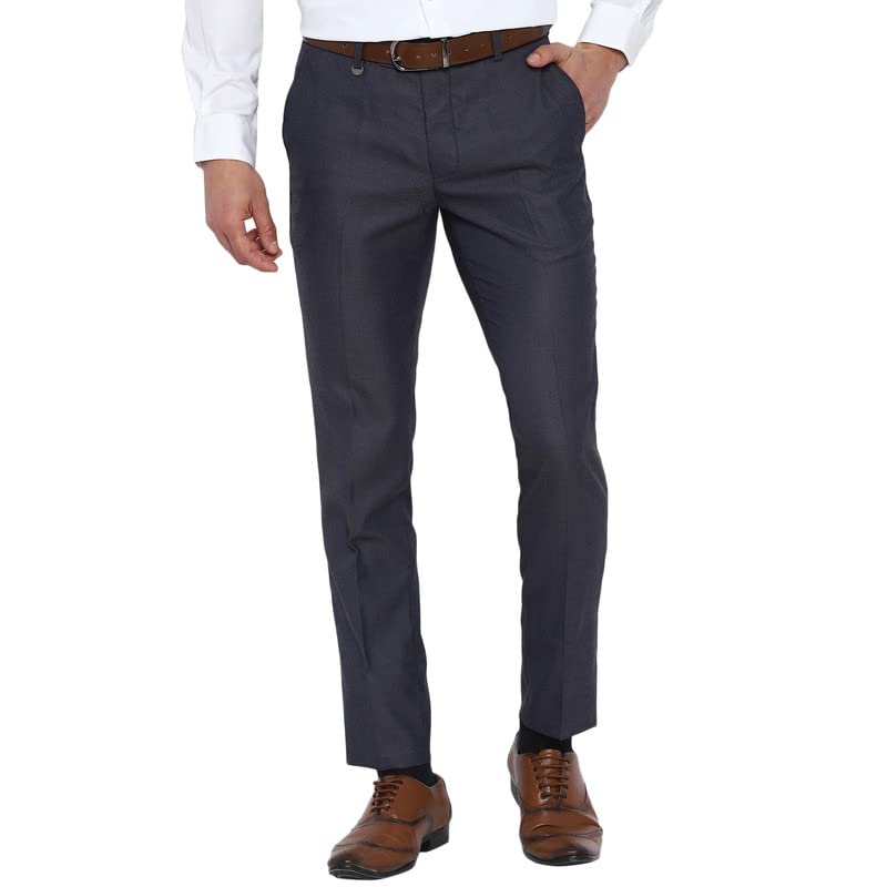 Turtle Men Rayon Navy Blue Self Desing Slim Fit Trousers
