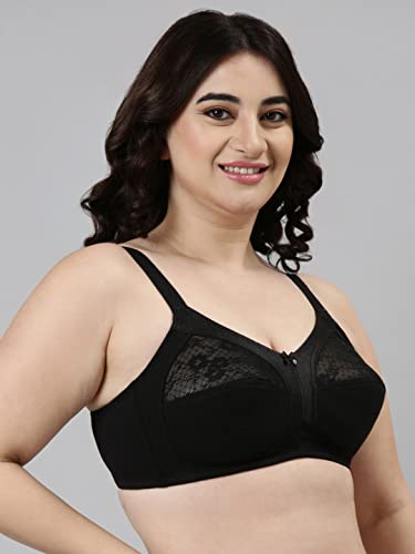 Enamor A014 Super Contouring M-Frame Full Support Bra - Supima Cotton, Non-Padded, Wirefree & Full Coverage Black