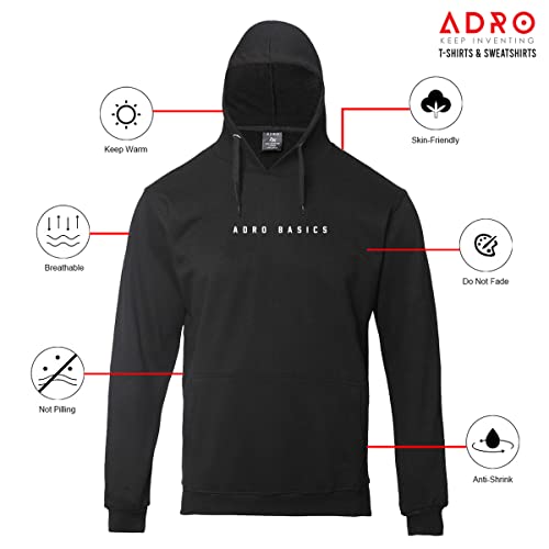 ADRO Men's Cotton Neck Hooded Sweatshirt (H22-M-AR2-BL_Black)