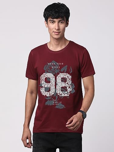 ADRO Graphic Printed T-Shirt for Men - 100% Cotton, Regular Fit, Soft Breathable Fabric. (RN23-M-98-MR_Maroon)