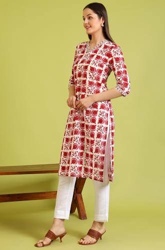 W for Woman Floral Printed Straight Pure Cotton Kurta with Border Patch