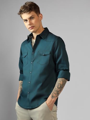 Dennis Lingo MenS| Teal| Full Sleeve| Spread Collar| Solid| Regular Fit| Casual Shirt