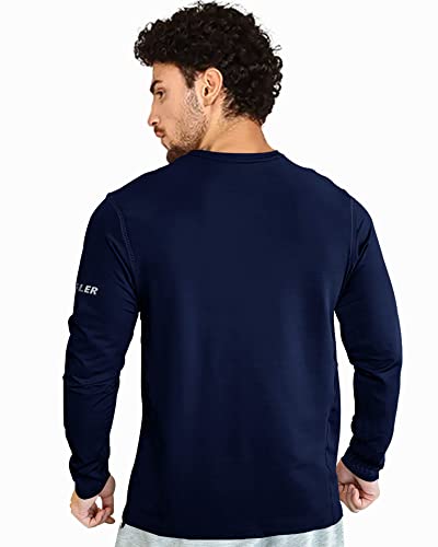 EYEBOGLER Mens Dry Fit Round Neck Full Sleeve Casual Tshirt Navy Blue