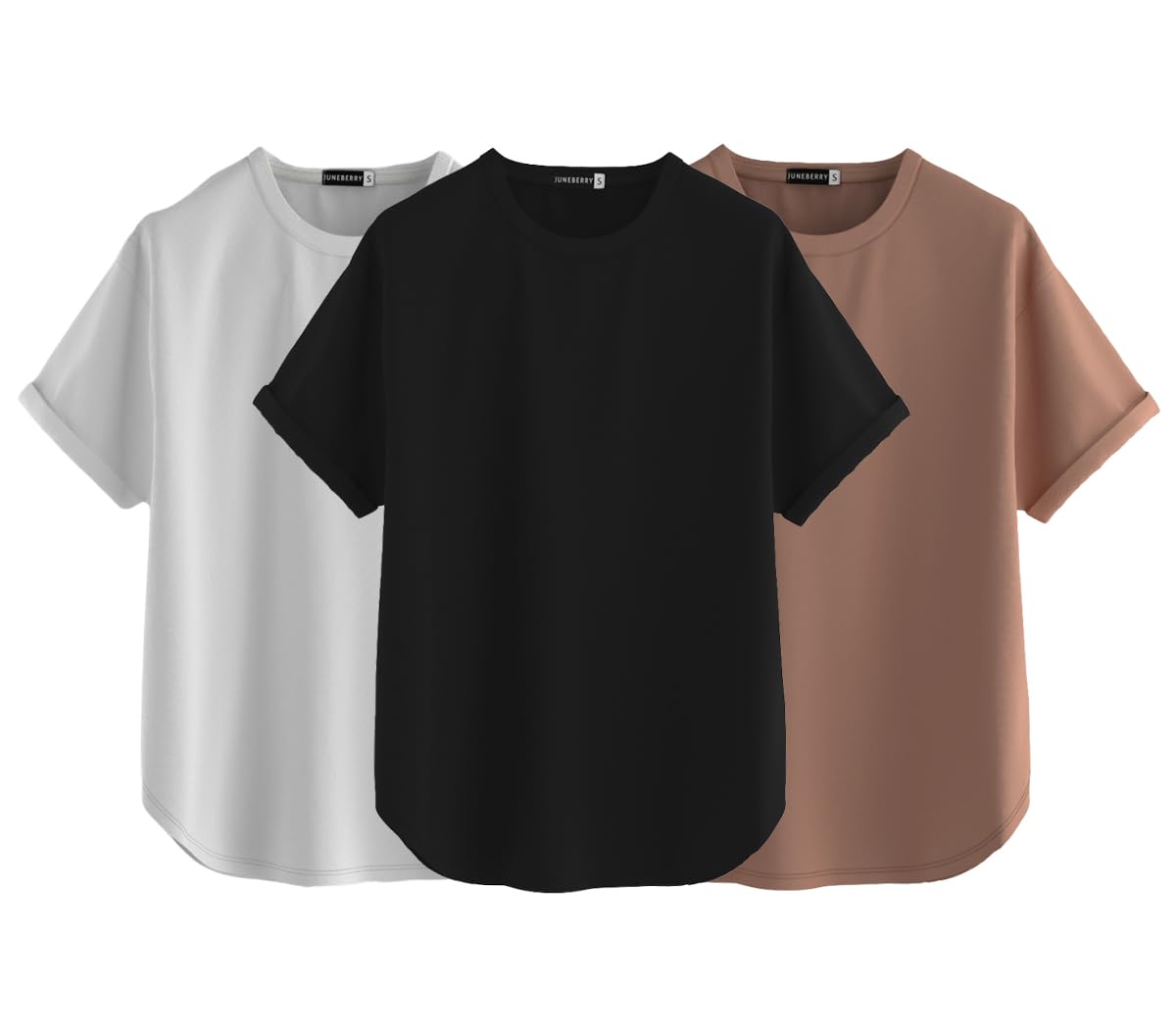 Juneberry Pure 100% Cotton Oversized Loose Baggy Fit Round Neck With Drop Shoulder Black & White & Cork Half Sleeves Boyfriend T