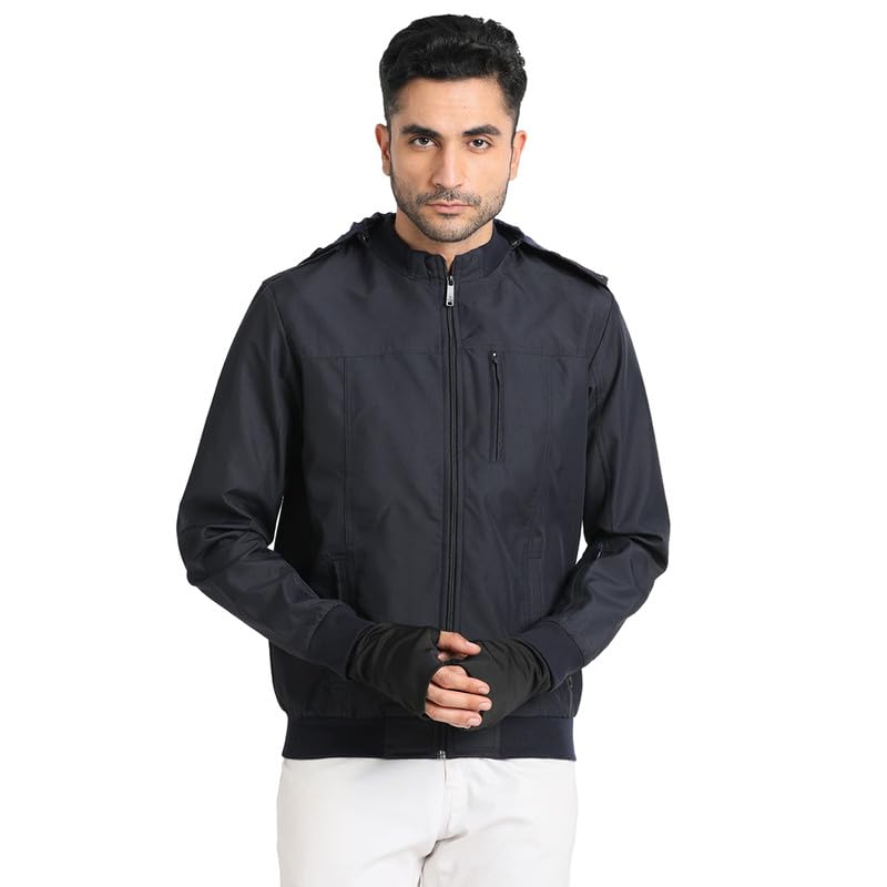 Turtle Men Cotton Stretch Navy Blue Plain Regular Fit Full Sleeve Casual Windcheater