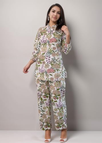 Shienzy Stylish Printed Cotton Blend Co Ord Set For Women || Casual & Festive Indo-Western Outfit || Kurta Pant Set (1595Shz_Mlt