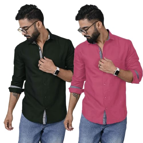 PinkMint Shirt for Men Cotton Fancy Long Sleeve Button Down Formal Combo Shirt Stylish Summer Shirt Fancy Goa Wear (Pack of 2)